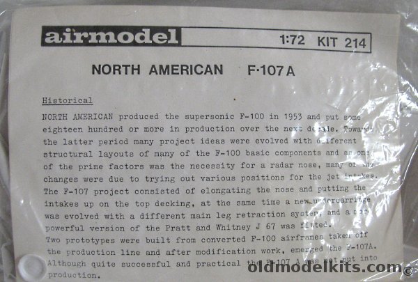 Airmodel 1/72 North American F-107 Ultra Sabre - Bagged, 214 plastic model kit